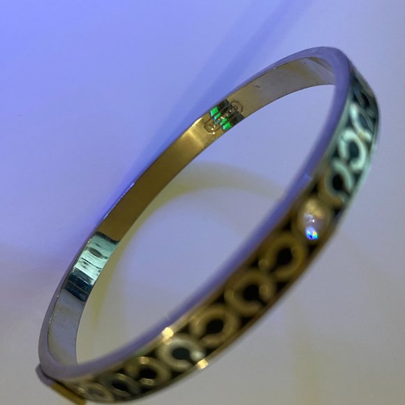 Coach Black and Silver Enamel Metal Bangle Bracelet with Rhinestones - Picture 1 of 4